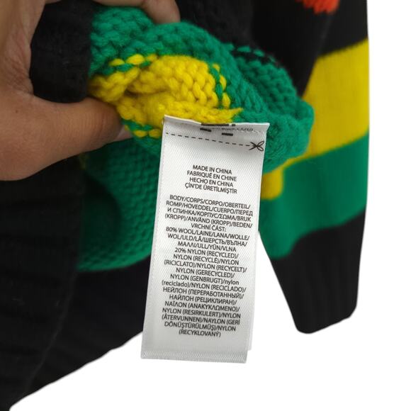 Polo Ralph Lauren Men S Logo Striped Wool Sweater Black Heavyweight Knit NEW - Picture 5 of 7